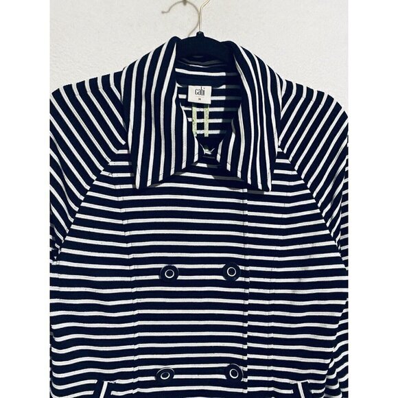 Cabi Jacket Womens Medium Maritime Navy Blue Stripe Knit Trench Nautical 5151 - Picture 3 of 7